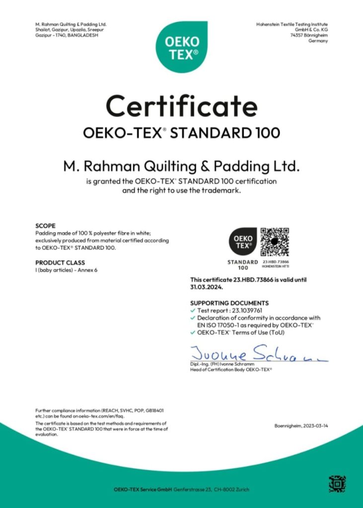 Oekotex Certificate