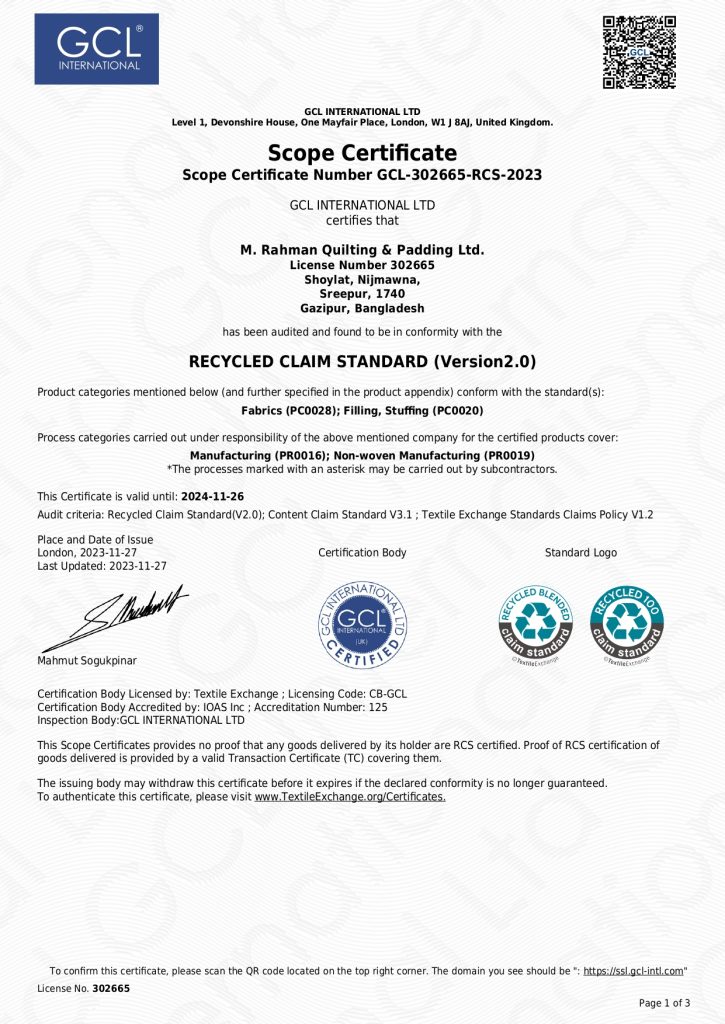 M. Rahman Quilting Padding Ltd. RCS CERTIFICATE 20231127061538 page 0001